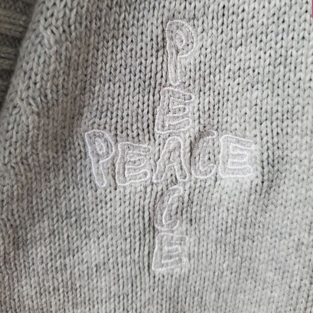 Pacsun Gray Cotton Peace "Love is all We Need" Embroidered Button-Up Cardigan M - Picture 3 of 6